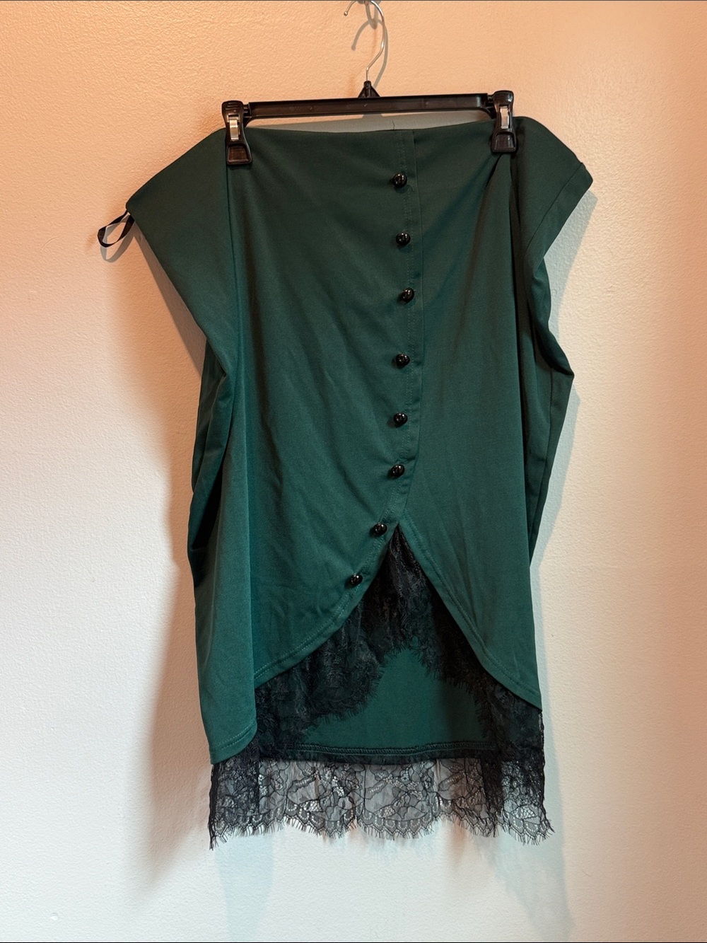 Rosegal 20 4XL Dark Emerald Green High Low Pencil Skirt with Black Lace